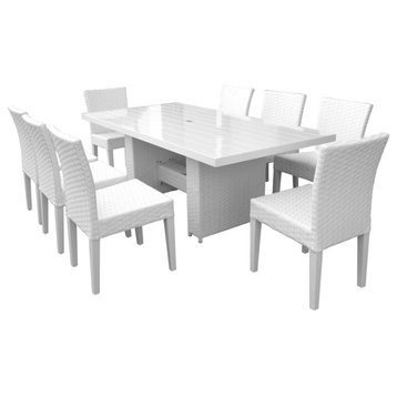 Miami Rectangular Outdoor Patio Dining Table with 8 Armless Chairs Sail White