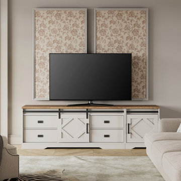 Farmhouse Sliding Barn Door TV Stand with Drawers