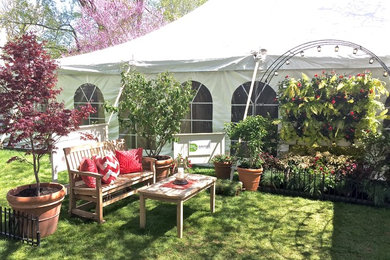 Inspiration for a small contemporary partial sun courtyard garden path in New York for spring.
