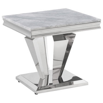Chihiro Grey Square Stone End Table, Silver