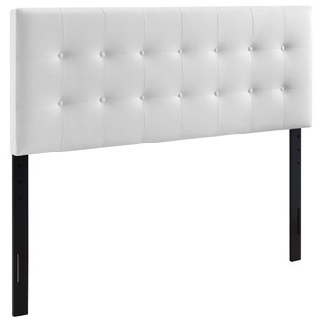 Emily Queen Tufted Faux Leather Headboard, White