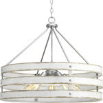Progress Lighting - Gulliver 5-Light Pendant - Three circular bands wrap together to create an open design for Gulliver. Dual toned frame color combinations of Galvanized with antique white accents. A hand painted wood grained texture complements Rustic and Modern Farmhouse home decor, as well as Urban Industrial and Coastal interior settings. Uses (5) 75-watt medium bulbs (not included).