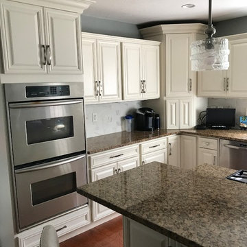 reface--antique white cabinets and custom splash