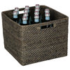 Loma Decorative Square Rattan Storage Basket With Handles, Honey-Brown, Black Wash