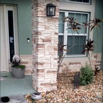 Vanilla Bean Stacked Stone Home Entry Design