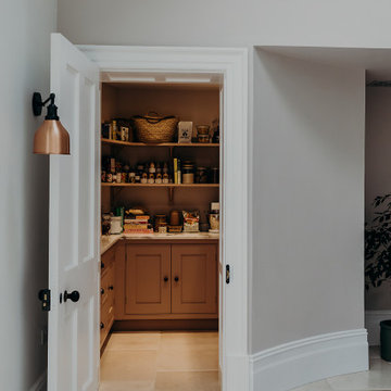 Olive - Walking in Pantry. Overview.Open shelving and under-counter storage.