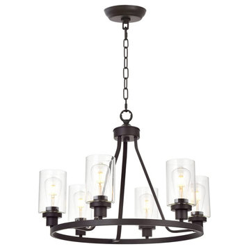 6-Light Island Glass Round Chandelier With Rubbed Bronze Finish