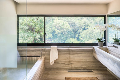 Elegant bathroom photo in Austin with a trough sink