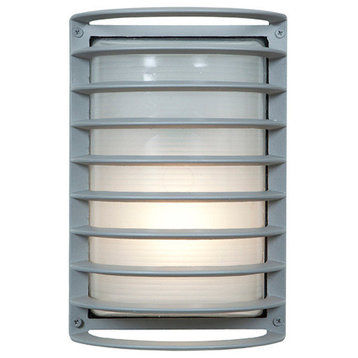 Bermuda LED Outdoor Bulkhead Wall Light, 11", Ribbed Frosted Glass Shade, Satin