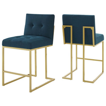 Privy Gold Stainless Steel Upholstered Fabric Counter Stool Set of 2-Gold Azure