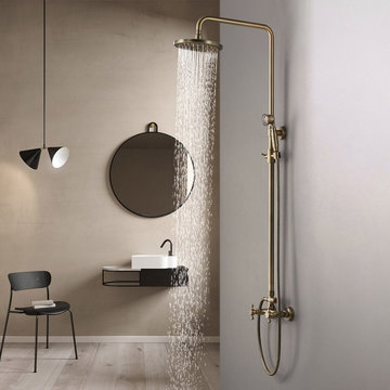 Classic Exposed Antique Brass Two Handle Round Rainshower & Handshower Shower Se