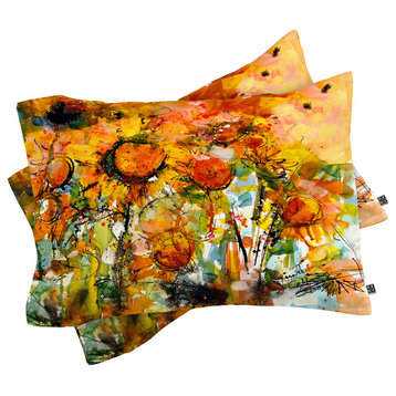 Deny Designs Ginette Fine Art Abstract Sunflowers Pillow Shams, Queen