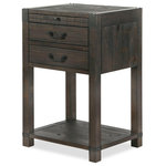 Magnussen - Magnussen Abington Open Nightstand in Weathered Charcoal - Transitional styling in a welcoming weathered charcoal finish and rustic aged iron hardware create Abington's hospitable allure. In rustic pine solids, this hardworking collection is chock full of unique details, including sliding doors, adjustable shelves, and perfectly proportioned bed canopies. Rustic enough for a loft or retreat, yet sophisticated enough for the uptown industrialist, Abington is an ideal choice.
