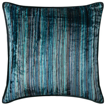 Decorative 26 x 26 inch Striped Blue Velvet Pillow Covers, Electric Stripes