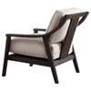 Exposed Dark Wood Frame Box Cushion Accent Chair, Arm Midcentury Modern