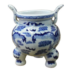Chinese Blue White Porcelain Dragons Ding Shape Vase - Vases