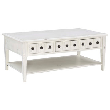 Linon Sadie Wood Coffee Table with Storage in Cream