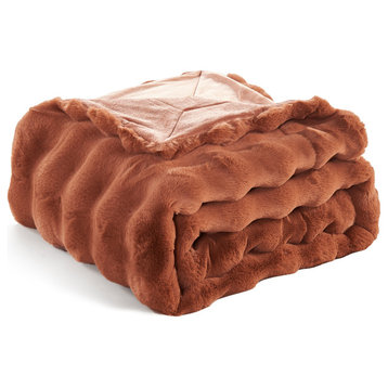 Textured Bubble Faux Fur Throw Blanket, Taupe