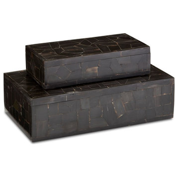 Currey & Company 1200-0452 Black Bone Mosaic Box Set of 2 in Black