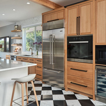Contemporary Kitchen with Checkered Marble Floor