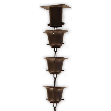 Bronze Flower Cup Rain Chain with Installation Kit, 10 Foot