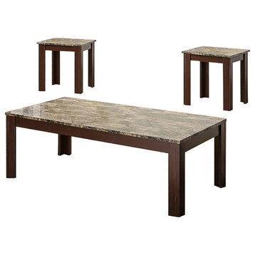 3-Piece Table Set With Marble Top, Brown