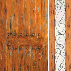 Door With One Sidelight Exterior Prehung Knotty Alder, Clavos - Front Doors