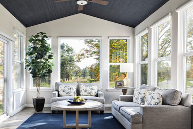 Inspiration for a transitional sunroom in Other with no fireplace and a standard ceiling.