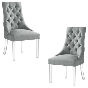 Naomi Acrylic Leg Dining Chair, Set of 2, Light Gray, Linen
