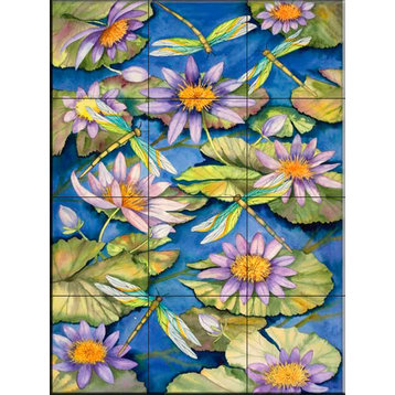 Tile Mural, Water Lilies And Dragonflies by Kathleen Parr Mckenna