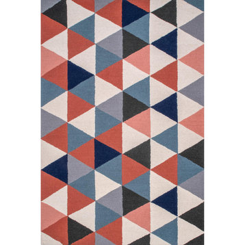nuLOOM Hand Hooked Wool Bianca Triangles Contemporary Area Rug, Multi 5'x8'