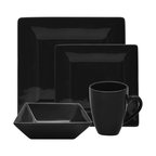 Nova 16-Piece Square Dinner Set, Black