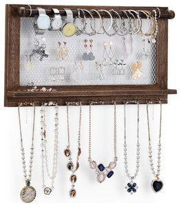 Costway Wall Mounted Jewelry Organizer Vintage Wood Jewelry Holder Hanger Rack