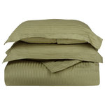 Blue Nile Mills - Striped 400-Thread Duvet Cover Set, Long-Staple Cotton, King/Cal King, Sage - Description: