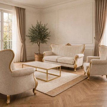 Handcrafted Solid Teak Wood Sofa Set | French Provincial Luxury Living Room