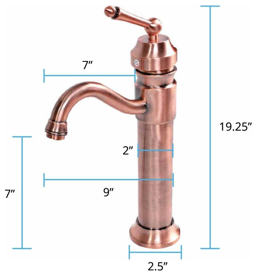 Antique Copper Bathroom Faucet Single Hole 11-3/4" Tall Single Handle ...