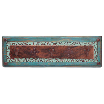 Turquoise Ranch Cowhide Leather Hat Rack