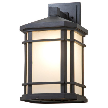 Cardiff 1-Light Outdoor Wall Sconce, Black With Sand Blasted Seedy Glass