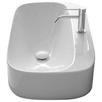 Oval White Ceramic Vessel Bathroom Sink, One Hole