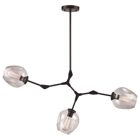 3-Light Chandelier, Black With Clear Glass