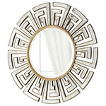 Cyan Design - Cleopatra Mirror - Decorate a bare wall with the Cleopatra Mirror. Featuring a unique gold frame made from mirrored pieces arranged in a Greek key design, this round mirror is sophisticated and eye-catching. Hang it above a bed or sofa as a striking accent piece.