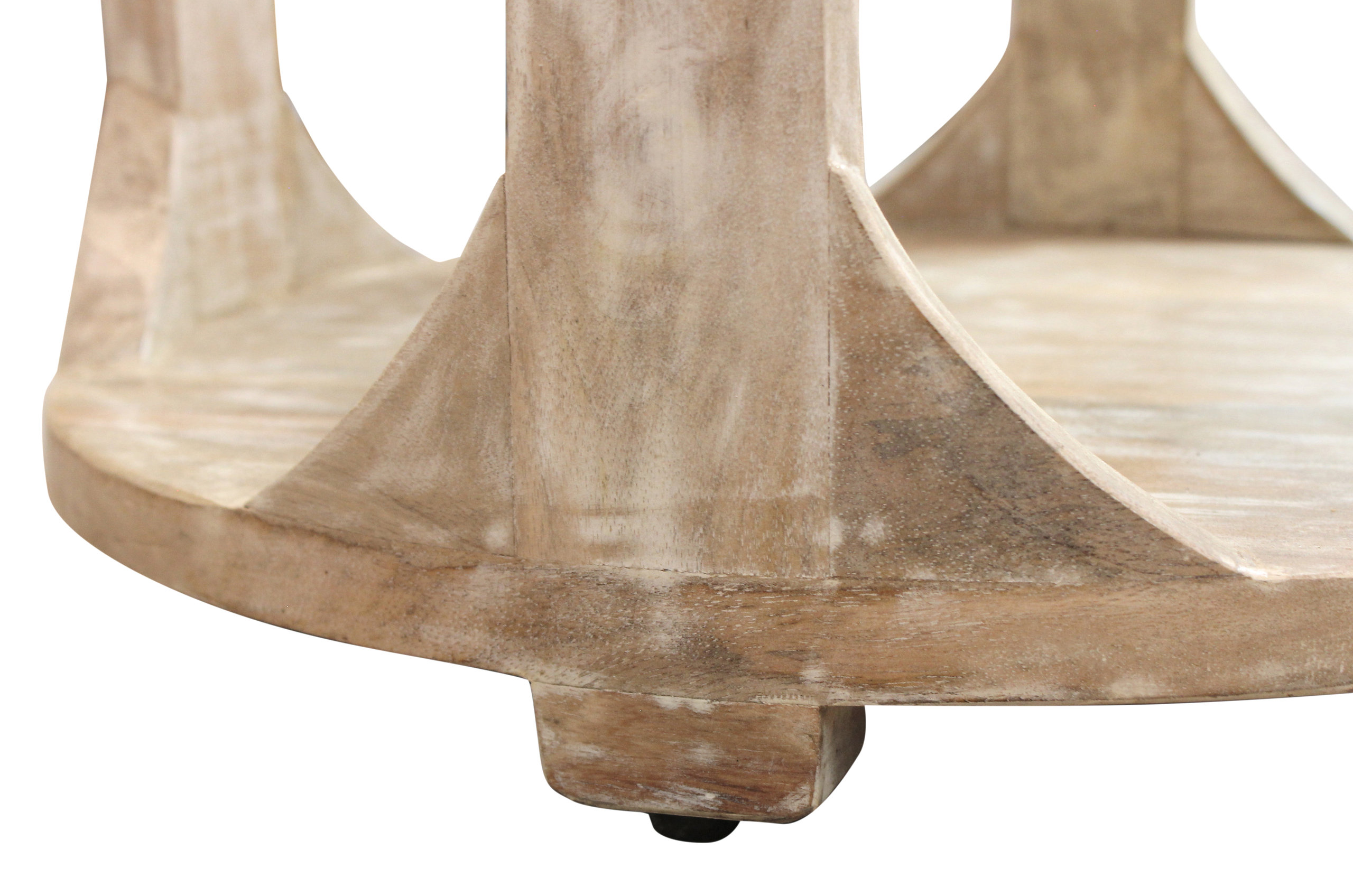 Jenna Coastal Round End Table With Shelves, Natural Solid Wood ...