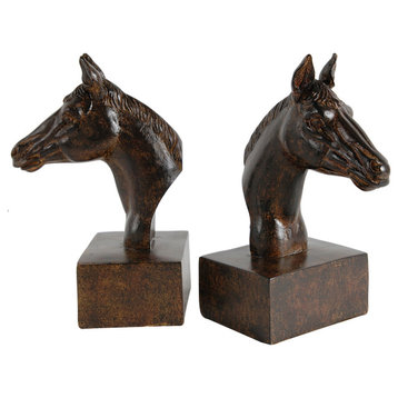 Benzara BM284985 2-Piece Set Bookends, Elegant Realistic Horse, Dark Brown