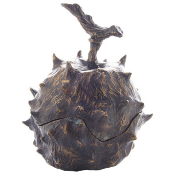Luxe Cast Bronze Apple Jar Sculpture Fruit Figurine Container Thorned Bumpy