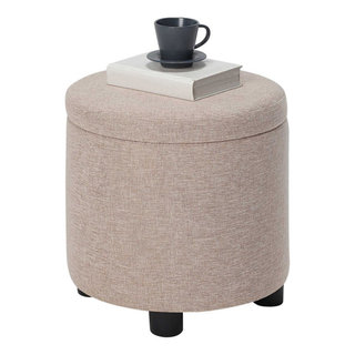 Convenience Concepts Designs4Comfort Round Storage Ottoman, Sandstone Fabric  