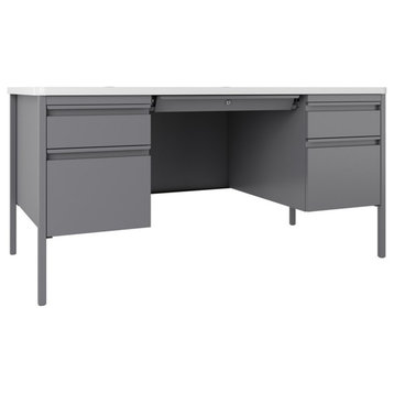 UrbanPro 30x60 Double Pedestal Metal Desk with T-Mold Top in Silver/ White
