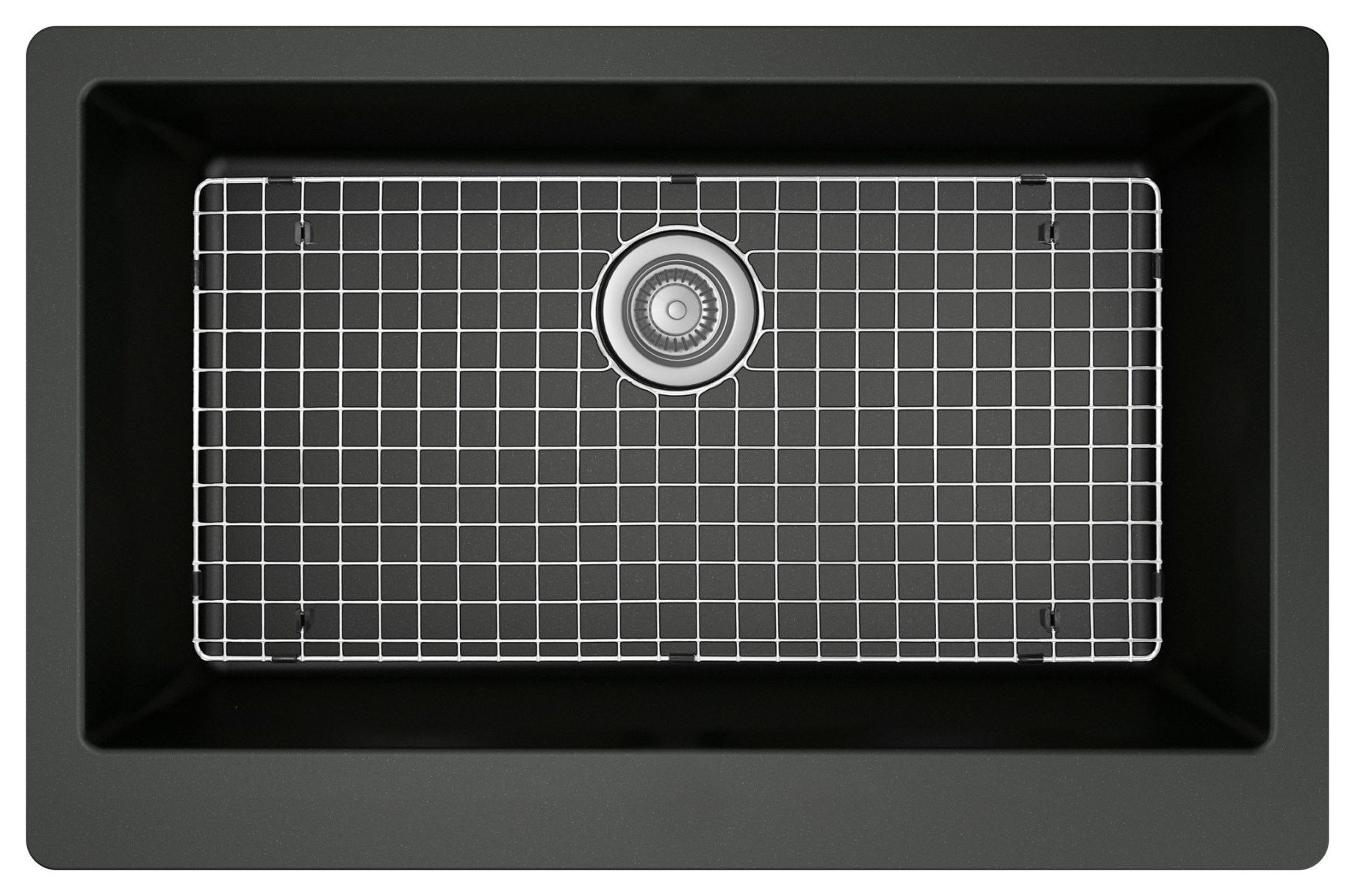 Karran All-in-One Farmhouse Quartz 34" Single Bowl Sink, Black With Faucet