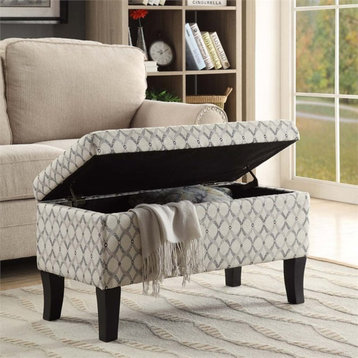 Designs4Comfort Winslow Storage Ottoman in Gray Ribbon Fabric With Solid Wood