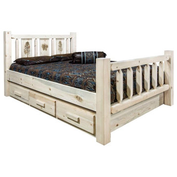Montana Woodworks Homestead 94" Wood Queen Storage Bed in Natural Lacquered