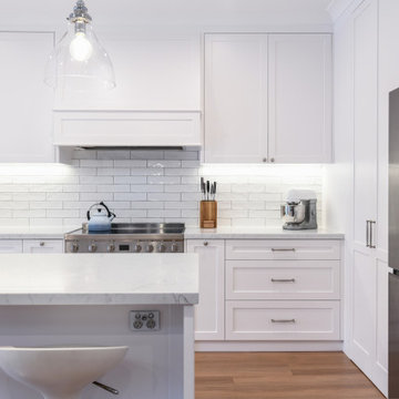 White Kitchen with Marble Benchtops